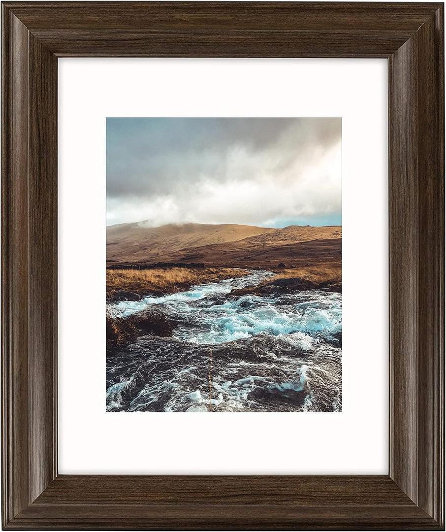 Golden State Art, 11x14 Brown Color Photo Frame, 2-inch wide, with Ivory Mat for 8x10 Picture & Real Glass