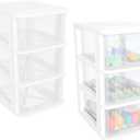 Gonice Small 3 Drawer Desktop Organizer, 2 Pack White Plastic Stroage, Desktop Organization for Small Tools (3tier 2pack)