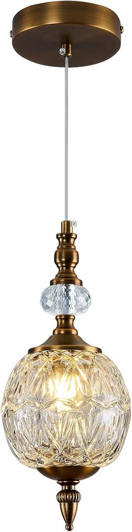 Vintage Glass Pendant Light Antique Brushed Gold Chandelier 4.72" Mini Adjustable Hanging Ceiling Light Fixture for Kitchen Island Farmhouse Dining Room Bedroom Foyer Entryway