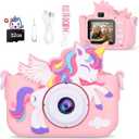 Kids Camera Unicorn Girl Toys, Digital Camera for Kids Age 3-8 Toddler Travel Toys, Birthday Gift for Girls 3 4 5 6 7 8 Year Old Christmas, HD 1080P Video Camera, 32G SD Card Included (Pink)
