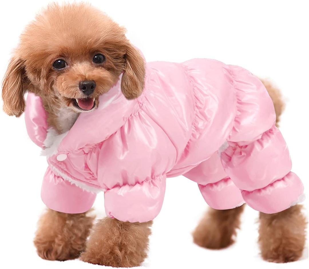 AOFITEE Dog Coat, Warm Dog Jacket, Fullbody Winter Coat Snowsuit for Dogs, Waterproof Puppy Puffer Jacket Snow Coats with Legs, Pet Fleece Vest, Cold Weather Coats for Small Dogs, Medium (Pink)