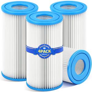KimFilter Universal Type A/C Pool Filter Cartridge Replacement (4-Pack) Compatible with 1000GPH Above-Ground Pool Pumps Using Type A or C Filter, Reusable Cartridge with Superior Filtration Delivery