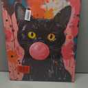 Funny Black Cat Pink Banksy Graffiti Wall Art Cute Cat Pictures Canvas Wall Decor kitten Painting Artwork Decoration Framed Gifts for Lover Women Girl Bathroom Bedroom Living Room Office 16"x20"