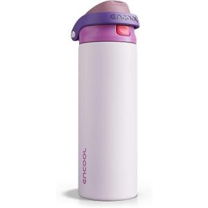 ENCOOL Leakproof Insulated Water Bottle with Straw Dual-Sip Water Bottle Bag-Safe Design for Work, Commute & Gym Keeps Drinks Cold All Day, 24 oz, Purple Cabbage