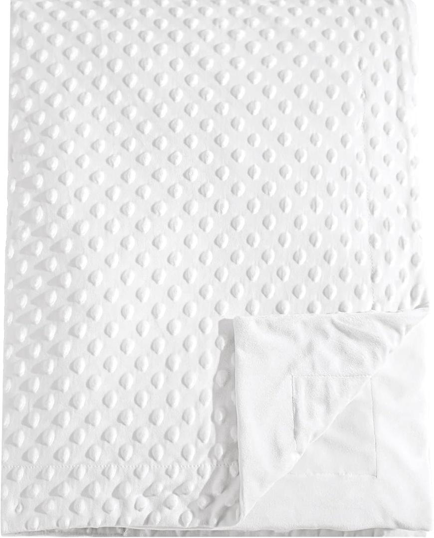 david's kids Micro Fleece Minky Baby Blanket for Boys Girls Neutral with Double Layer and Soothing Raised Dots, 40x50 Inches Breathable and Soft Lightweight Receiving Blanket for Newborns, White