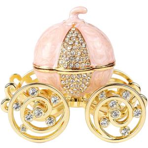 QIFU Classical Pink Pumpkin Carriage Enamel Trinket Box Hinged, Unique Gift for Family