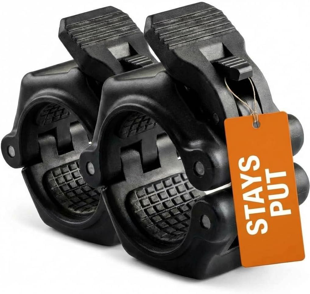 EXURA Barbell Clamp No Slip Pad for 2-Inch Olympic Weight Plates - Heavy-Duty Barbell Clamps with Quick-Release Lever, Non-Slip Grip & Durable ABS/Nylon Construction for Safe Lifting in Home Gyms