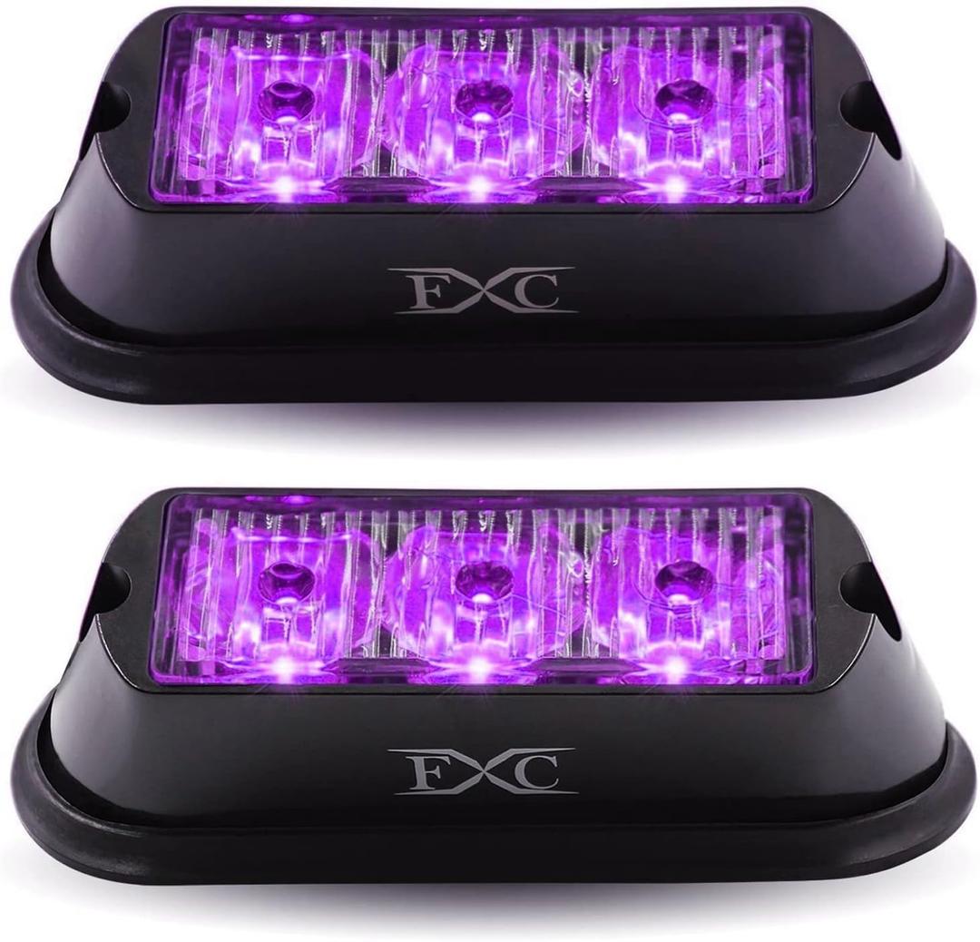 FXC (2PCS 3-LED Strobe Light Purple Waterproof Emergency Beacon Flash Lights,Purishion Caution Bar 12 Different Flashing Car SUV Pickup Truck Van (Purple)