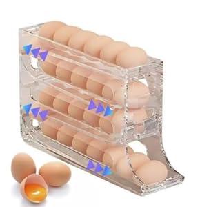 30 Eggs Egg Holder for Fridge,4 Tiers Egg Container,Auto Rolling Fridge Egg Organizer for Refrigerator,Space-Saving Egg Dispenser Holder,Fridge Egg Rack (1pack)