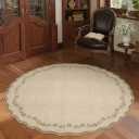 GarveeHome Round Area Rugs 6ft for Bedroom, Solid Jute Washable Circle Rug Soft Non Slip Floral Print Floor Mat Tan Leaves Carpet Indoor Thin Rug for Living Room Dining Room Playroom Nursery