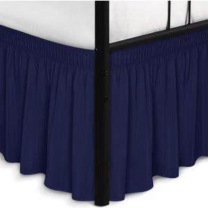 Biscaynebay Wrap Around Bed Skirts with Split Corners for Full Beds 15" Drop, Navy Adjustable Elastic Dust Ruffles Easy Fit Wrinkle Resistant Silky Luxurious Fabric Machine Washable