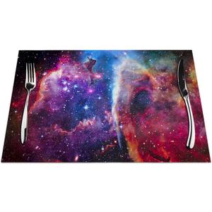 Galaxy Placemats Set of 4, Universe Space Nebula Galaxy Pattern Placemats Heat Resistant for Dining Table Non-Slip 18x12 Inches (Pm-002)
