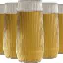 24 Pack Ribbed Ripple Stemless Toasting Glasses, Origami Durable 9 Oz BPA-Free Disposable Plastic Champagne Flutes for Weddings, Bars, Events, and Celebrations (Clear)