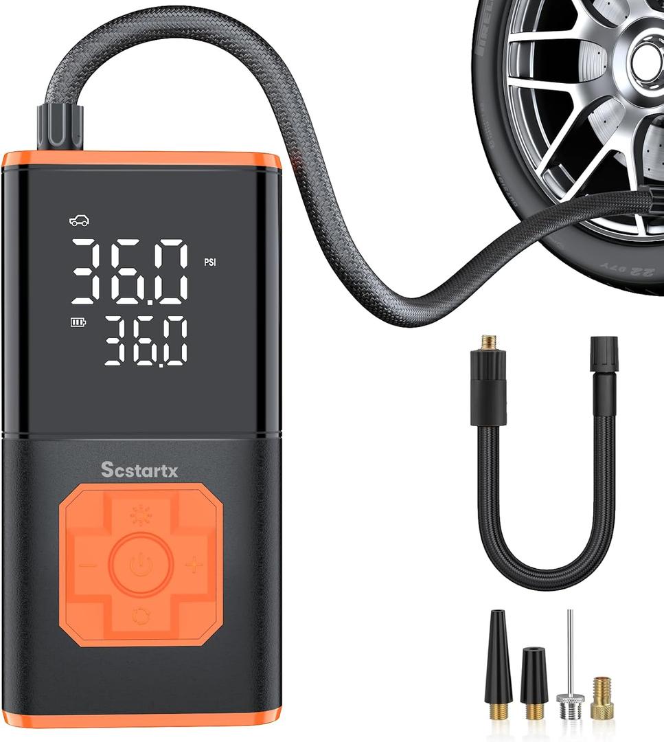 Car Tire Inflator Portable Air Compressor, 150 PSI Cordless Mini Bike Tire Pump Rechargeable 12 Volt, Electric Air Pump for Auto, Motorcycle, Bicycle, Balls with Digital Pressure Gauge and LED Light
