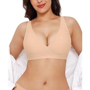 Wireless Bras for Women Seamless Push Up Bra Comfortable No Underwire Comfy Supportive Bralettes Deep V Tshirt Bra Nude S