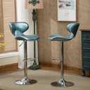Roundhill Furniture Masaccio Cushioned Leatherette Upholstery Airlift Adjustable Swivel Barstool with Chrome Base, Set of 2, Blue