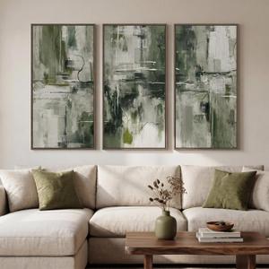 Large Framed Modern Green Abstract Wall Art for Living Room, 3 Piece 20x40, 20" W x 40" H x 3pcs