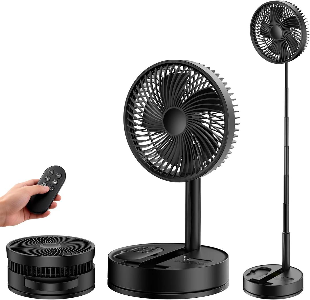 Portable Standing Oscillating Rechargeable Fan - 8" 8000mah Battery Operated USB Fans for Bedroom Quiet Remote Folding Pedestal Floor Ventilador Foldable Table Desk Room Office Camping Cruise Travel, Medium