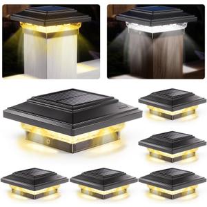 SIEDiNLAR 4x4 Solar Post Lights 50 Lumens 2 Modes, Post Caps Light Outdoor Waterproof for 4x4 Wooden Vinyl Posts, Deck Fence Garden Patio Decor, Warm/White Lighing (Black, 6 Pack)