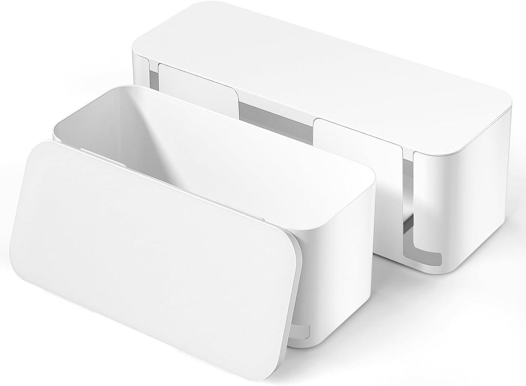 YECAYE 2 Pack Cable Management Box, Pet Friendly Cable Box Organizer for Home & Office, Child-Proof Floor Cord Cover, Cord Management and Cord Hider, White