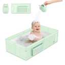 YomauiYee Baby Bathtub Green, Converts Shower to Tub, Foldable Toddler Tub with Rinse Cup, No Assembly Easy to Clean, Portable Collapsible Bath Tub for 6M-5Y, Travel Camping Hotel