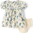 The Children's Place,Baby-Girls,and Newborn Casual Short Sleeve Dress with Diaper CoverBlue Floral,12 Months,18 Months