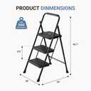 DUMOS 3 Step Ladder, Sturdy Step Stool with Anti-Slip Pedal & Comfortable Handrail, Portable Heavy Duty Stool for Kitchen, Garage & Outdoor Use, 500lbs, Black