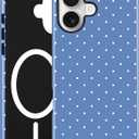 Jusy Magnetic Polka Dot Phone Case for iPhone 16,Blue White