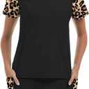 Tournesol Women's Rash Guard 2 Piece Short Sleeve Swim Shirt with Shorts Swimsuit with Bra Bathing Suit Plus Size with Pocket (X-Large, Pocket & Leopard Print)
