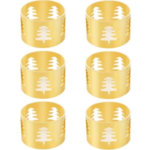 Christmas Napkin Rings Set of 6 Gold Napkin Holders with Christmas Tree, Napkin Buckles for Xmas, Thanksgiving, Holidays, Dinner, Banquet, Weddings, Family Gathers, Dining Table Settings Decoration