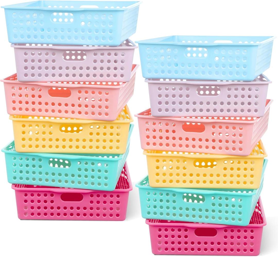 12 Pack Turn‑In Paper Trays for Classroom, Pastel
