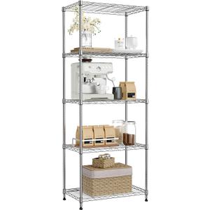 IZEUK 5-Tier Chrome Metal Storage Shelves, Adjustable Wire Shelving Unit for Kitchen, Bathroom, Pantry, Office, Garage, Organizer Wire Rack, 1250 lbs, 13.7" D x 23.6" W x 53.4" H