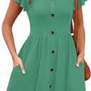 Heymoments Women's Ruffle Sleeve V Neck Swing Sundress Summer Casual A-Line Midi Dress with Pockets S-2XL (Green, XXL)