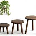 3-Pack Plant Stand Indoor, Single Wood Plant Stand for 6-12 Inch Pots, Modern Plant Stool for Large Plants, Wooden Plant Table Tall Plant Holder for Living Room Balcony Office (Dark Brown)