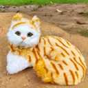 Realistic Orange Tabby Cat Figurine for Indoors Interesting Decoration Soft Hollow 8-Inch Faux Fur Design for Photography Prop or Desktop Art