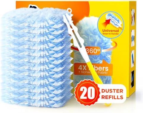 Heavy Duty Duster Refills for Swiffer Duster, 20 Count Duster Refills with 1 Handle, Multisurface 360° Dusters with 4X Microfibers, Unscented Disposable Dusters for Cleaning (Blue)