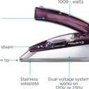 Rowenta Travel Iron, Pro Compact Stainless Steel Soleplate Hand Held Steamer Iron for Clothes, 200 Microsteam Holes, 1000 Watts Ironing, Fabric Steamer, Dual Voltage, Mini Iron, Purple, DA1560