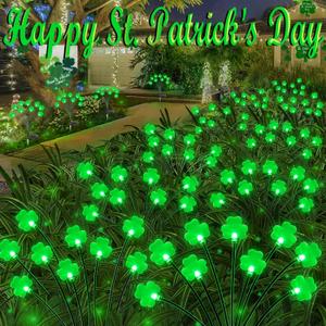 2 Pack St Patricks Day Decorations Solar Outdoor Lights, 18 LED Lucky Green Shamrock Irish Firefly Solar Lights, 2 Modes Waterproof St Patricks Day Light for Yard Garden Lawn Pathway Decor