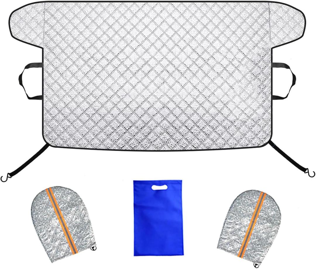 Big Hippo Thickened Car Windshield Cover for Snow and Ice,Heavy Duty Windshield Snow Cover, All-Weather Protection Against Hail, Wind and Sun, Fits Large SUVs & Trucks (70.86x42.5/Silver)