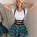 Avidlove Pleated Suspender Skirt Women - Elastic High Waist A-Line Mini Braces Skirt for School Casual Party (S)