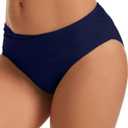 Vogueric Women's Swimsuit Bikini Bottoms Full Coverage Ruched Bathing Suit Bottom Dark Navy Small