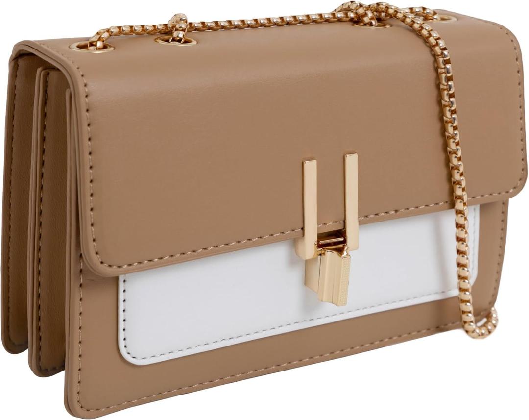 Color Block Crossbody Bags for Women Leather Purses Designer Satchel Handbags Shoulder Bag (Style2-brown)