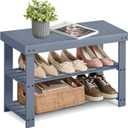 SONGMICS Shoe Rack Bench, 3-Tier Bamboo Shoe Storage Organizer, Entryway Bench, Holds Up to 286 lb, 11.3 x 27.6 x 17.8 Inches, for Entryway Bathroom Bedroom, Grey ULBS04GY