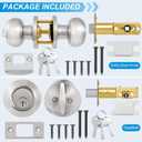 Plustool 5 Pack Entry Door Lock and Single Cylinder Deadbolt Combo Set, Keyed Alike Satin Nickel Exterior Door Knobs with Lock&Keys, Round Ball Door Locksets with Deadbolt for Entrance and Front Door