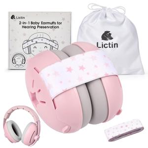 Lictin 2-in-1 Baby Earmuffs Noise Protection, Infant Noise Cancelling Headphones, Adjustable Baby Ear Protection, Star Noise Reduction Earmuffs for Babies and Toddlers up to 4 Years (Pink)