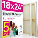 PHOENIX Large Stretched Canvas for Painting 18x24 Inch/5 Value Pack, 8 Oz Triple Primed 5/8 Inch Profile 100% Cotton White Blank Canvas, Framed Canvas for Oil Acrylic & Pouring Art