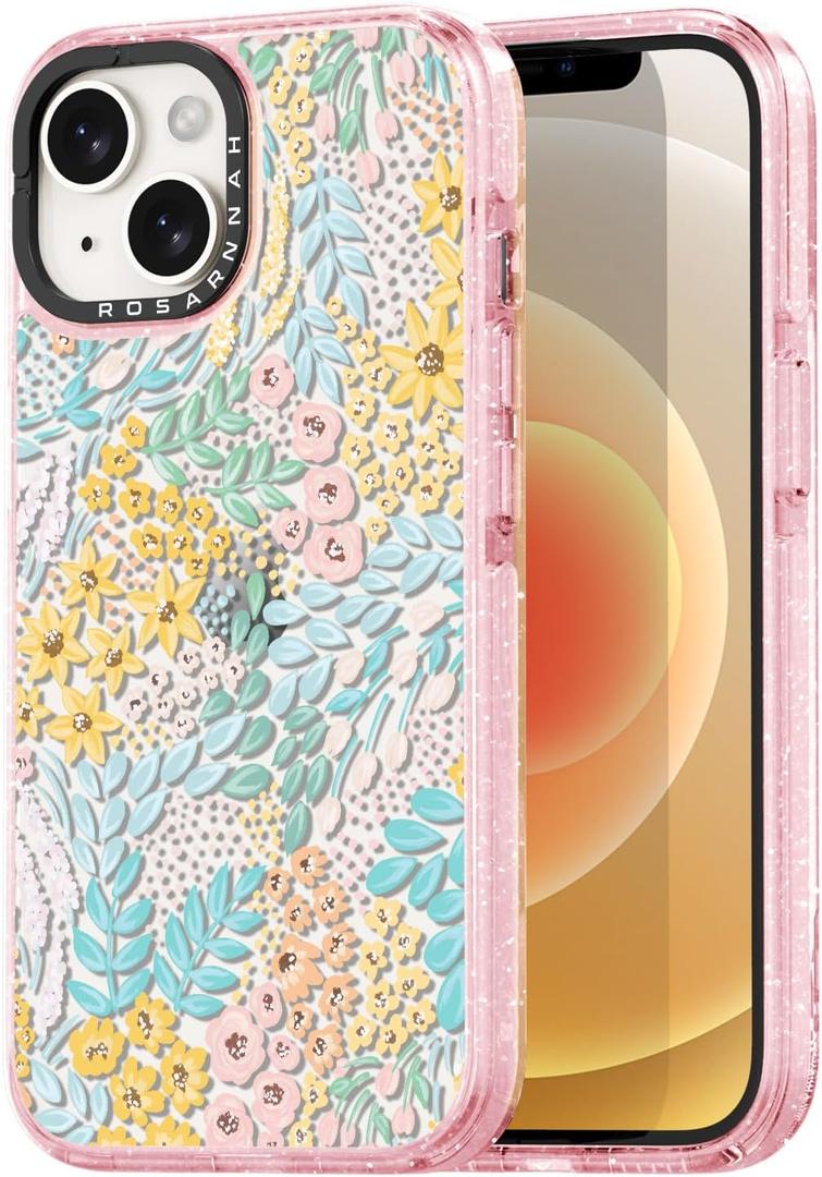 for iPhone 14 Case Cute - Durable Shockproof 6.6 ft Drop Impact Phone Case - Funny Blue Spring Design (6.1") Glitter Pink