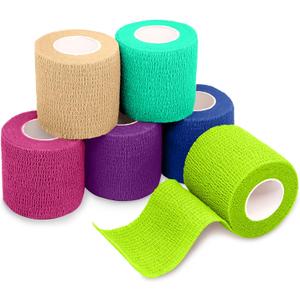 FriCARE Self Adhesive Bandage Wrap, Medical Tape in First Aid Kit, Cohesive Bandages for Wounds Sport Vet, 2 inches X 5 Yards 6 Rolls, Pastel Haven