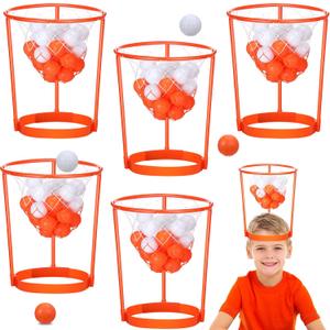 Head Hoop Basketball Party Game Set for Kid Adult Carnival Game Portable Adjustable Basket Net Headband with Balls for Birthday Carnival Office Indoor Outdoor Activity Fun Gift Back to School
