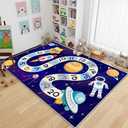 Starry Sky Rocket Cartoon Kids Rugs Numbers Educational Game Play Area Rug Soft Cozy Non-Slip Floor Mat Carpets for Bedroom Playroom,4x6ft